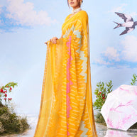  Yellow floral printed silk saree daily wear 