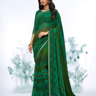 Green geometric printed georgette saree festive wear