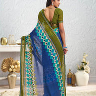 Blue geometric printed georgette saree party wear