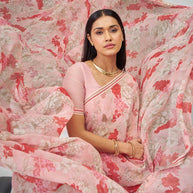 Pink floral georgette saree casual style
