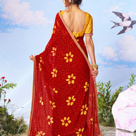 Red floral printed georgette saree wedding wear