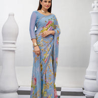 Blue floral saree lightweight georgette