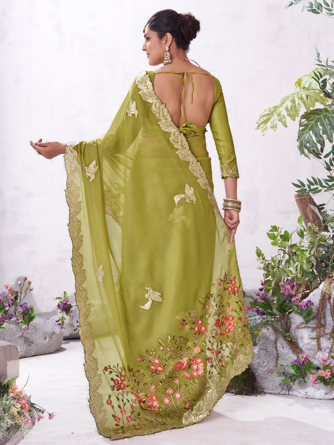 olive green saree