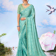 Blue dotted zigzag printed silk blend saree casual wear