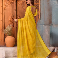 Yellow floral printed georgette saree daily wear