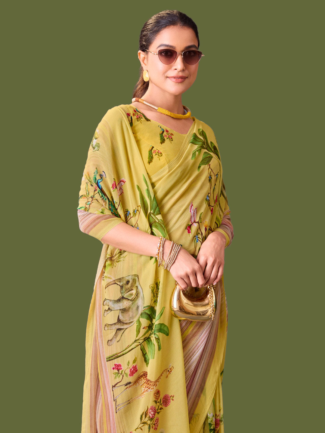 Laxmipati Dillagi Yellow Georgette Floral Saree