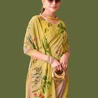 Laxmipati Dillagi Yellow Georgette Floral Saree