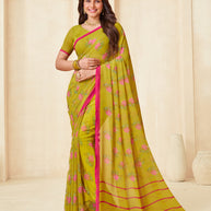 Mustard floral printed georgette saree casual wear