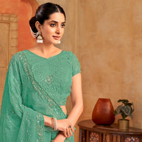 designer green embroidery saree