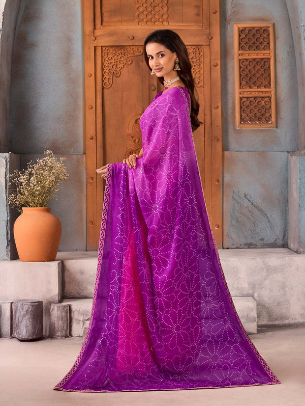 Pink ombré dotted silk blend saree casual wear