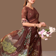 Laxmipati Dillagi Brown Georgette Floral Saree