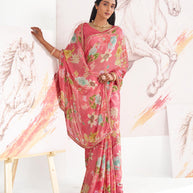 Laxmipati Murli Pink Chiffon Floral Saree