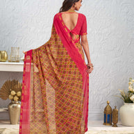 Orange floral printed georgette saree party wear