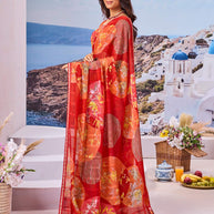 Stylish red printed saree