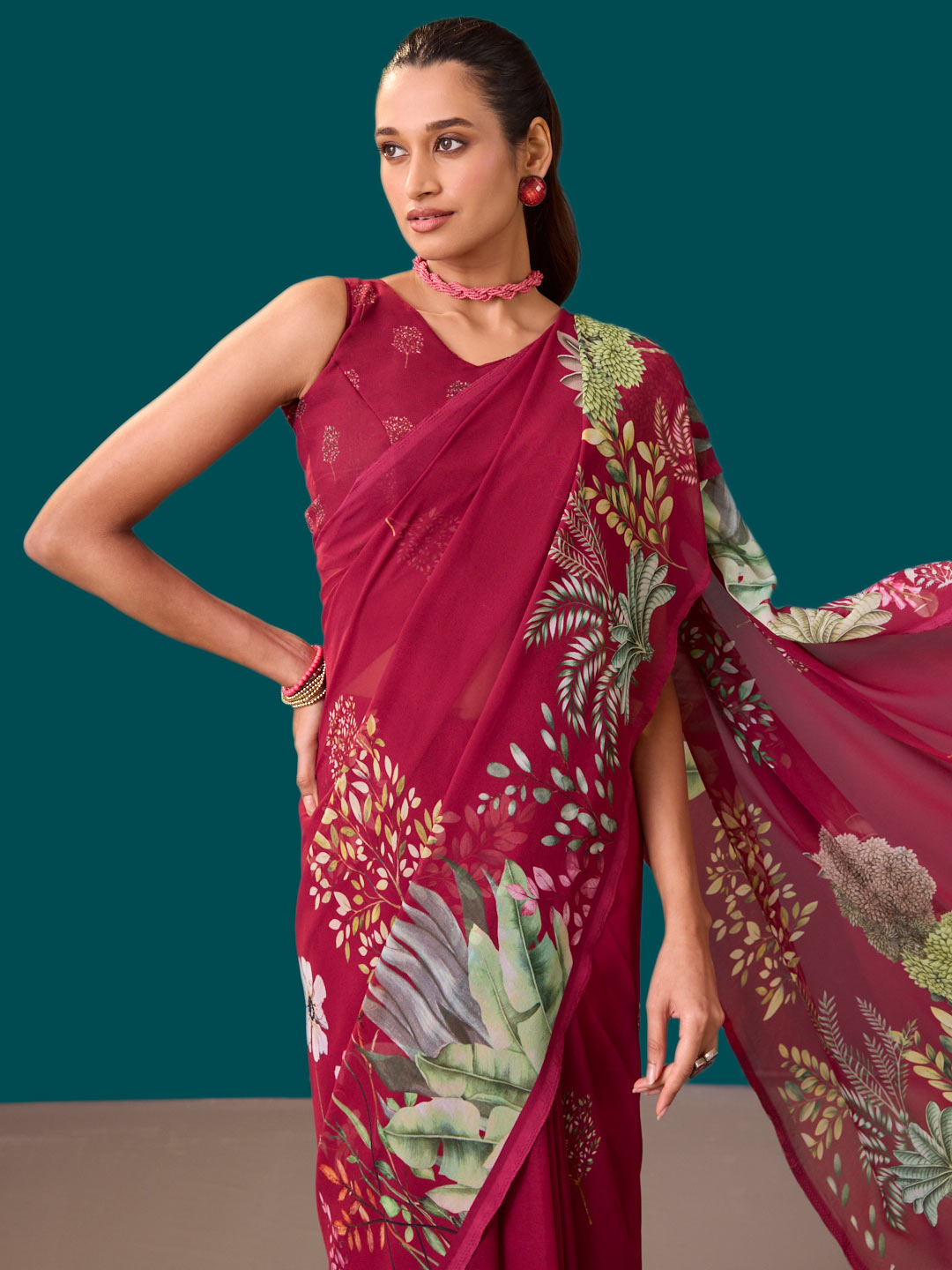 Laxmipati Dillagi Pink Georgette Floral Saree