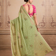 Green embroidered chiffon saree party wear