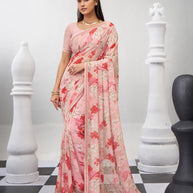 Pink floral printed georgette saree trendy look