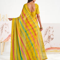 Laxmipati Murli Yellow Chiffon Striped Saree