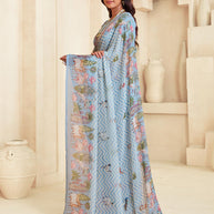 Blue printed saree daily wear style