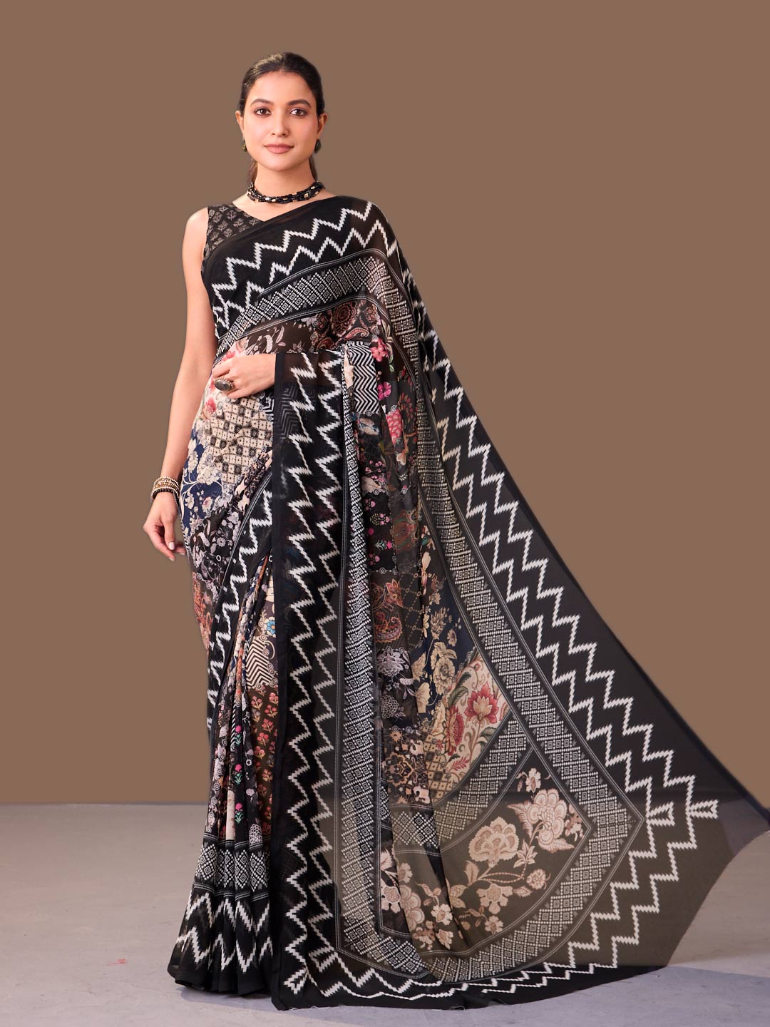 Laxmipati Dillagi Black Georgette Floral Saree