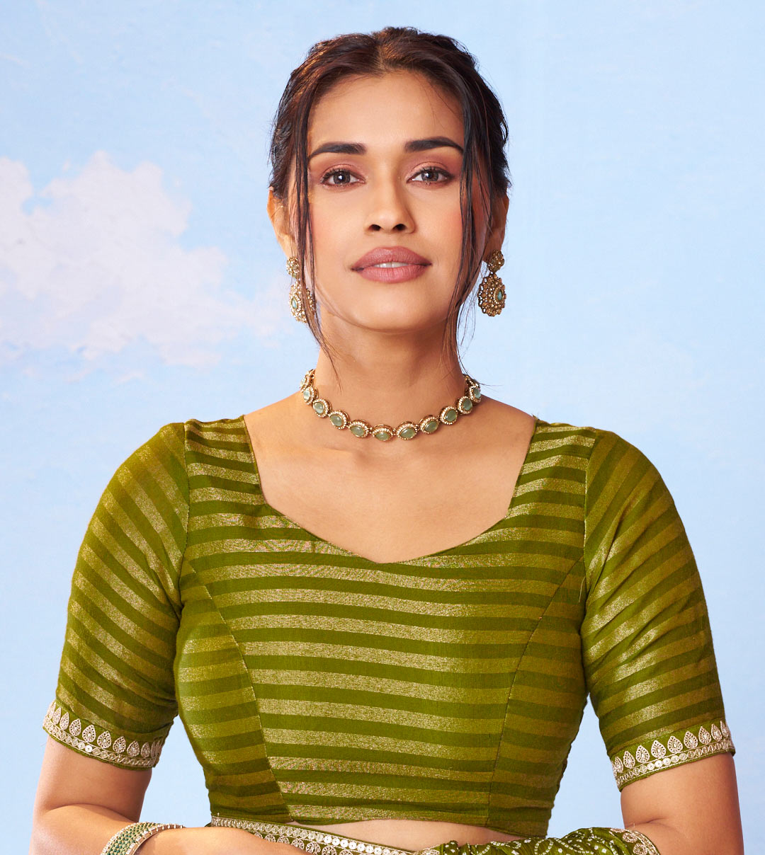 Green embroidered silk blend saree daily wear