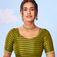 Green embroidered silk blend saree daily wear