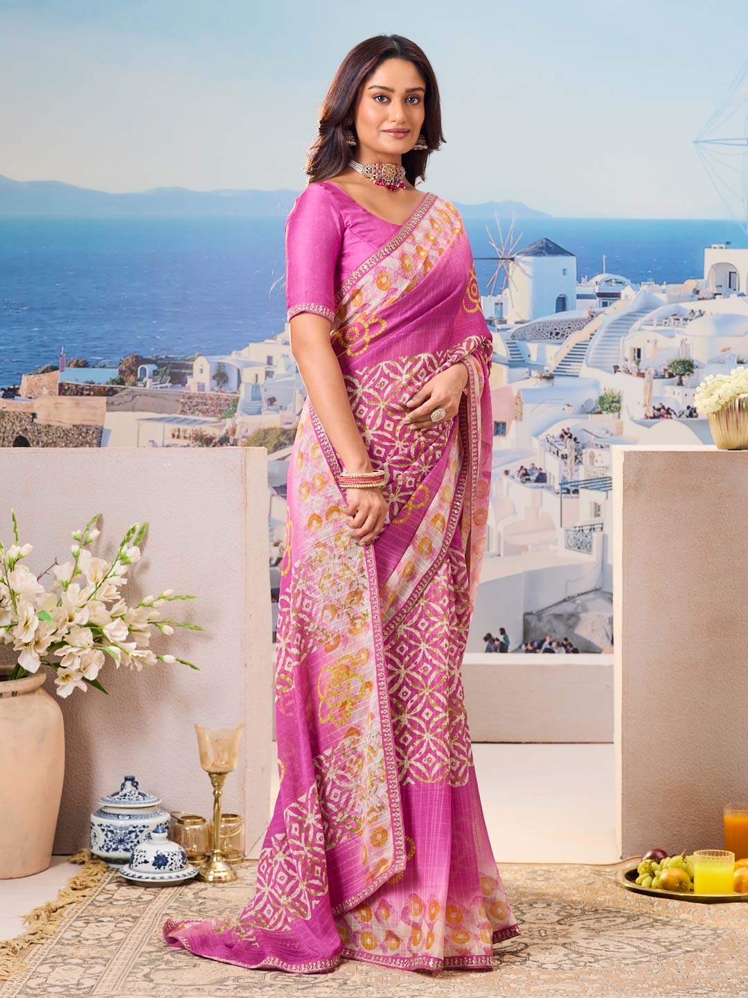 Purple printed saree elegant look
