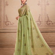 Green embroidered chiffon saree festive wear