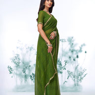 Green floral printed georgette saree casual wear