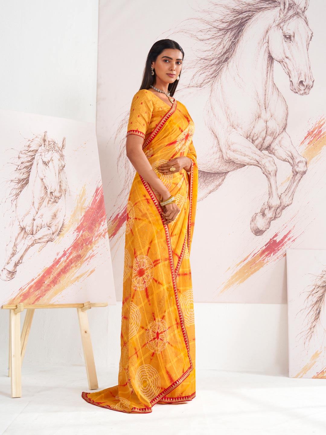 Laxmipati Murli Orange Chiffon Geometric Saree