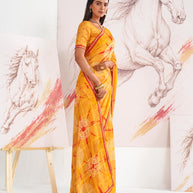 Laxmipati Murli Orange Chiffon Geometric Saree