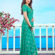 Green embroidered chiffon saree occasion wear