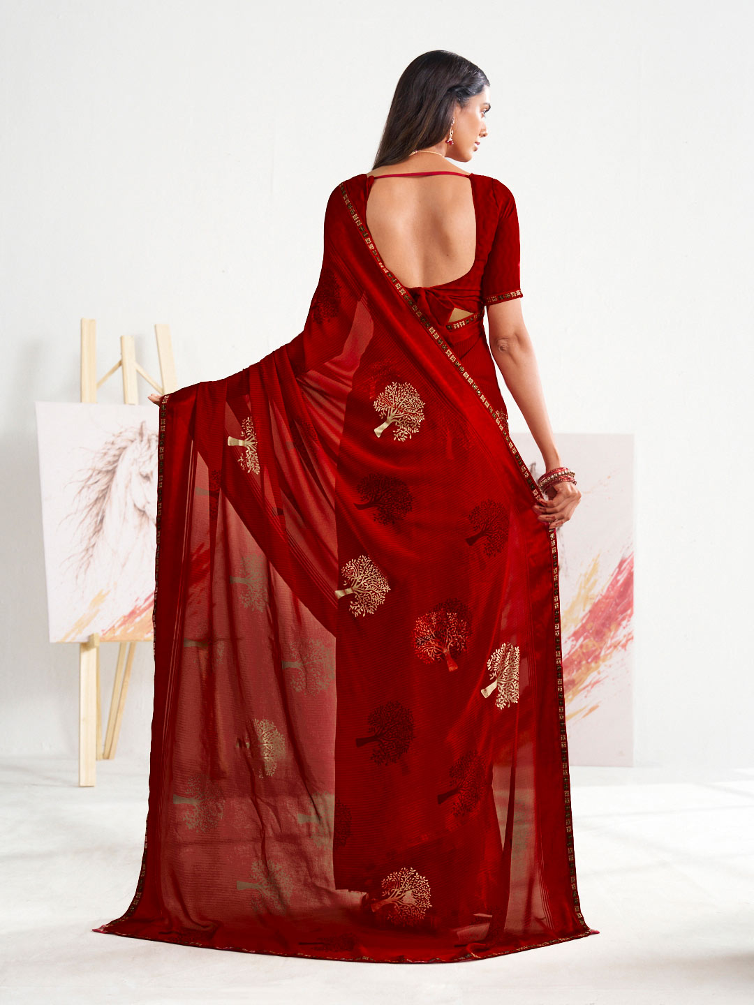 Laxmipati Murli Red Georgette Floral Saree