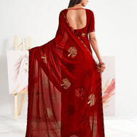 Laxmipati Murli Red Georgette Floral Saree