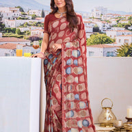 Maroon modern print saree