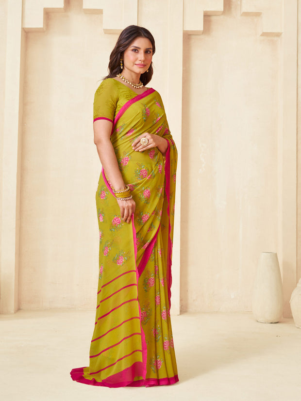 Mustard floral saree lightweight look