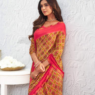 Orange floral printed georgette saree casual wear