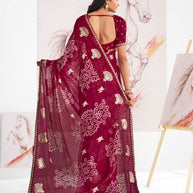 Laxmipati Murli Maroon Chiffon Floral Saree