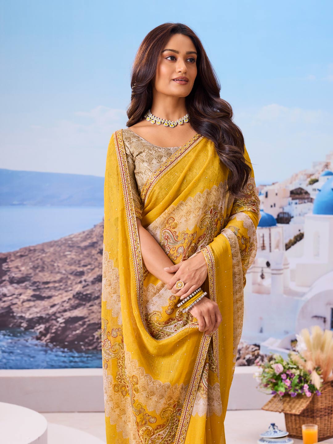 Stylish yellow saree design