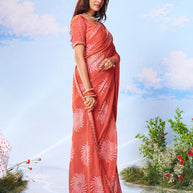 Peach striped chiffon saree casual wear 