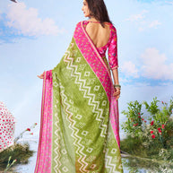 Green floral printed silk saree daily wear 