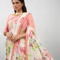 White floral georgette saree casual look