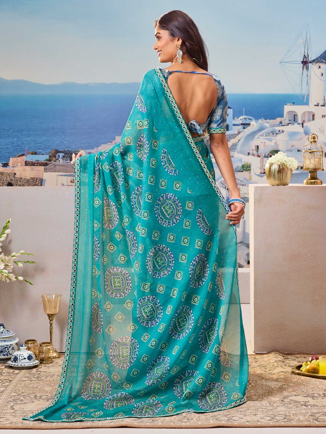 Buy blue saree online modern style