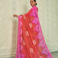 Pink embroidered chiffon saree daily wear