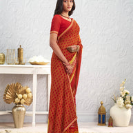 Brown floral printed georgette saree casual wear