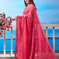Red floral embroidered chiffon saree elegant wear