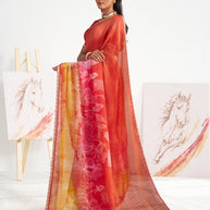 Laxmipati Murli Orange Chiffon Floral Saree