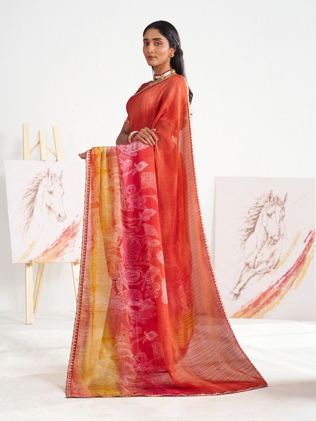 Laxmipati Murli Orange Chiffon Floral Saree