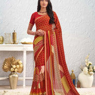 Brown floral printed georgette saree daily wear
