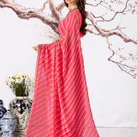 Pink striped georgette saree festive wear